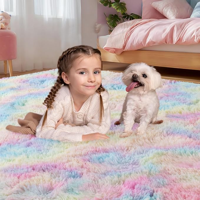 qulint 4x6 Area Rug for Bedroom, Fluffy Soft Colorful Girl Rug for Kids Room - Image 7