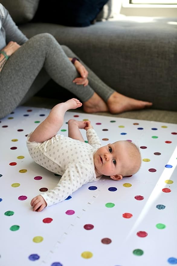 Yay Mats Stylish Extra Large Baby Play Mat. Soft, Thick, Non-Toxic Foam Covers 6 ft x 4 ft. Expandable Tiles with Edges Infants and Kids Playmat Tummy Time Mat (Cassia Polka Dot)