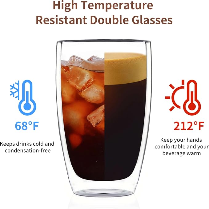 MESNEY 17 oz Double Walled Glass Coffee Mugs, Glass Coffee Mugs Set of 4 - Image 3