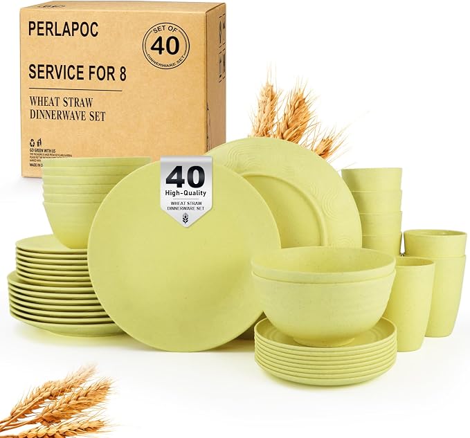 Wheat Straw Dinnerware Set 40-Piece Service by Perlapoc