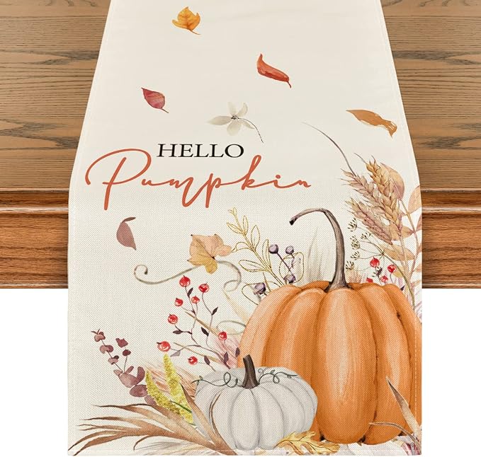 Artoid Mode 210 GSM Fall Table Runner 13x120 Inch Home Party Decor | Hello by ArtoidMode