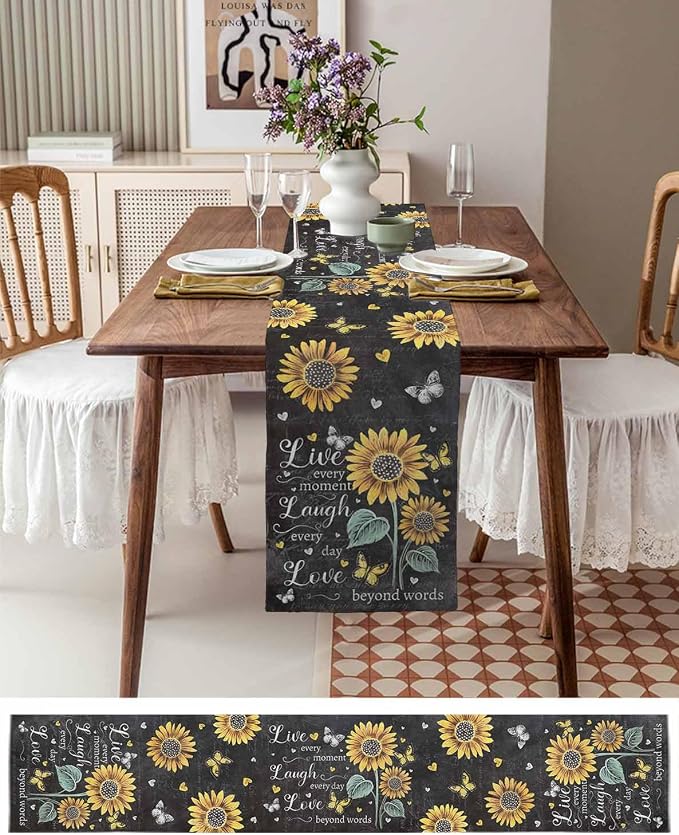 Retro Sunflower Table Runners 90 Inches Long, Spring Summer Farmhouse Table - Image 6