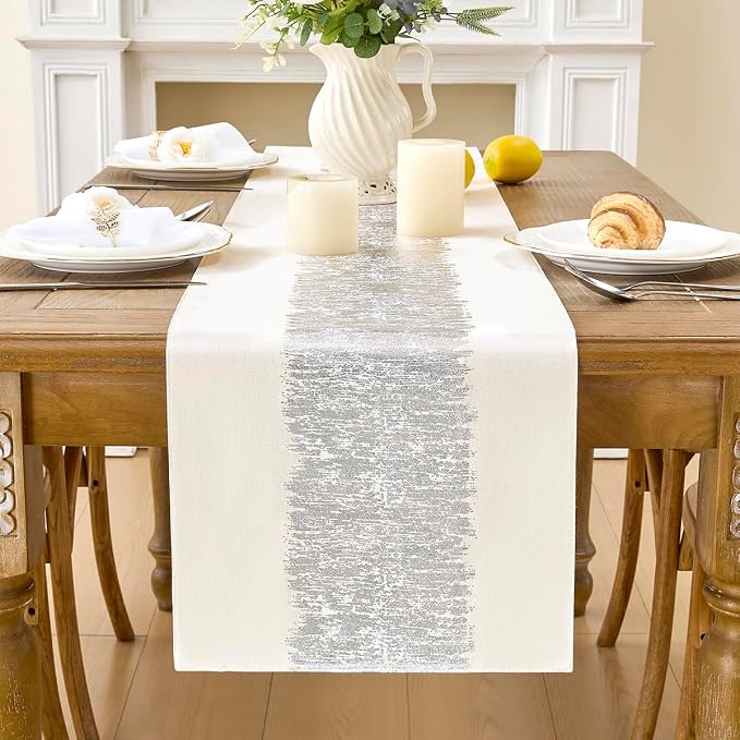 Metallic Style Silver Table Runner, Table Runners 108 Inches Long | Cotton by Aiimart