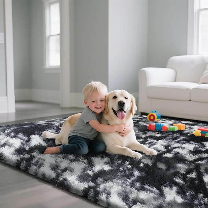 yongyangjuxin Fluffy Rug Shag Area Rug, Mottling Black 8x10 Area Rugs - Image 5