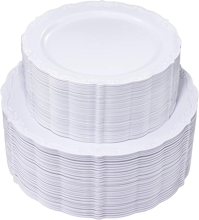 U-QE 100 Pcs White Plastic Plates by U-QE