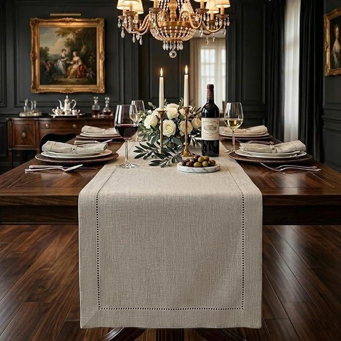 Signature Linen™ by D'Moksha Natural Table Runner 108 Inches Long, 100% Pure by DMokshaHomes