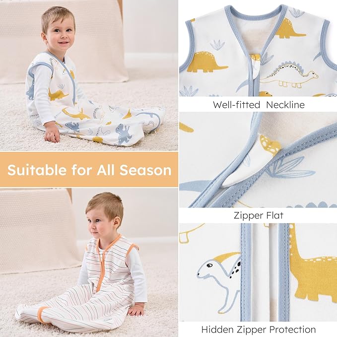 Yoofoss Baby Sleep Sack 0-6 Months Baby Wearable Blanket 100% Cotton 2-Way Zipper TOG 0.5 Toddler Sleeping Sack 3 Pack, Lightweight Sleep Sacks for Babies(Small)