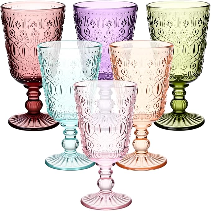 Eaasty Wine Glasses Set of 6 Vintage Goblet 9 oz Vintage Colored Glass Goblet by Eaasty
