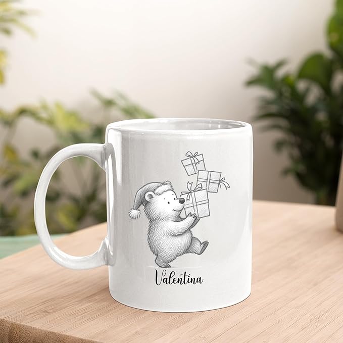 Cute Bear Animal Coffee Cup, Personalized Bear Lover Accent Mug Gift For Men Women Birthday Christmas, Customized Name Animal Coffee Mug Gift For Daughter Son Kids Child, Bears White Teacup 11 15 Oz