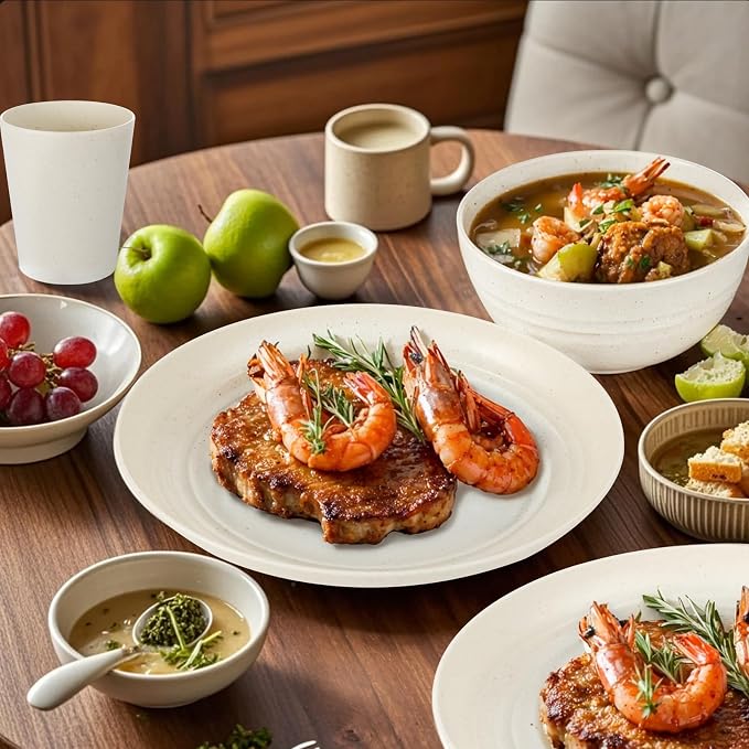 24-Piece Beige Wheat Straw Dinnerware Set Unbreakable Plates | Shatterproof - Image 8