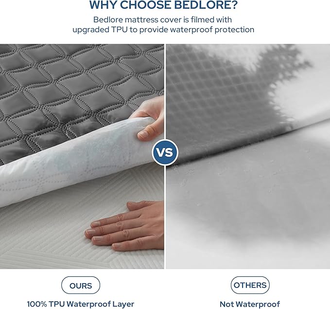 2 Pack Waterproof Mattress Protector, Full Size Mattress Pad with Deep Pocket 6"-15" Depth, Soft Breathable Dirt-Proof Single Bed Mattress Cover for Bedroom, Dorm Room (Gray)
