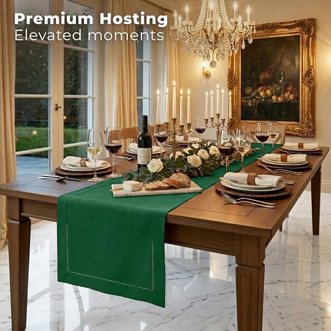 Signature Linen™ by D'Moksha Eden Green Table Runner 90 Inches Long, 100% Pure - Image 3