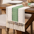 DeZerlor Ivory&Sage Green Boho Macrame Farmhouse Woven Table Runner 60Inch | by DeZerlor