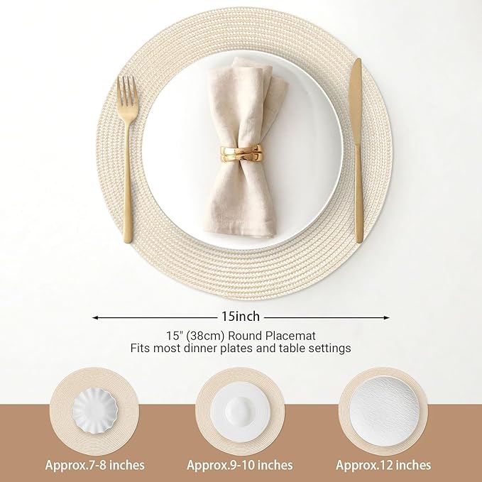FunWheat Round Braided Placemats Set of 4 Table Mats - Image 2