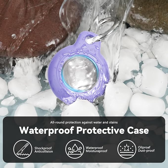 Upgrade Waterproof Airtags Holder with Apple Airtags Keychain, Hard PC Air Tag Case, Anti-Scratch & Shock Air tag Holder,Men's Women's Keyrings & Keychains, for Dog,Car Key,Luggage -Purple