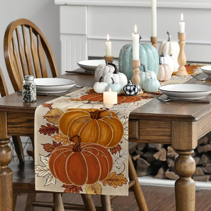 Artoid Mode 210 GSM Fall Table Runner 13x60 Inch Home Party Decor | Orange - Image 3