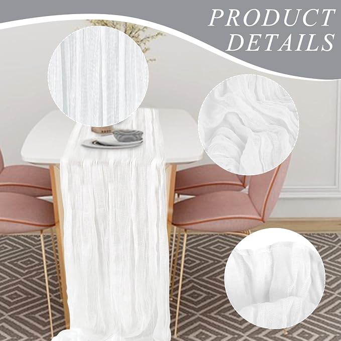 2 Pieces Cheesecloth Table Runner 35 x 118 inch Boho Gauze Table Runner Rustic - Image 3
