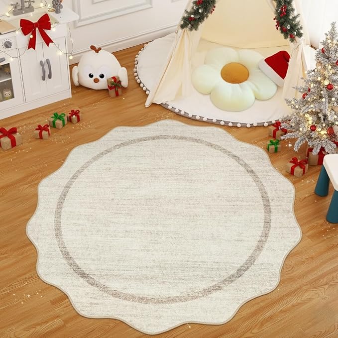 GarveeHome Scalloped Round Area Rugs, Washable Small Round Rug 3 ft Non-Slip - Image 2