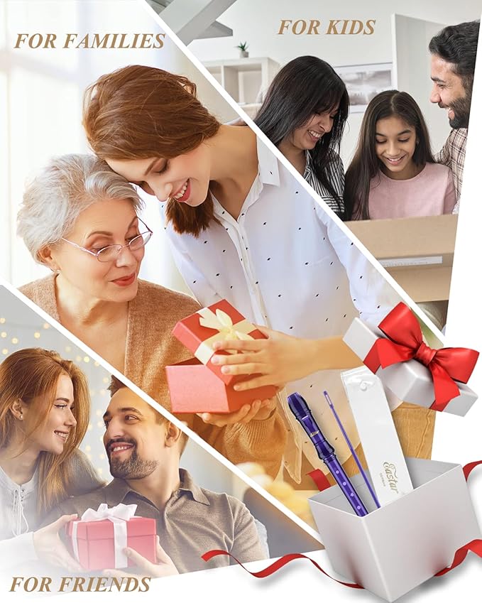 Eastar Soprano Recorder Instrument for Kids Students Beginners, German fingering C Key with Cleaning Kit, Storage Bag, Fingering Chart, ERS-1GPu, Purple, School-Approved