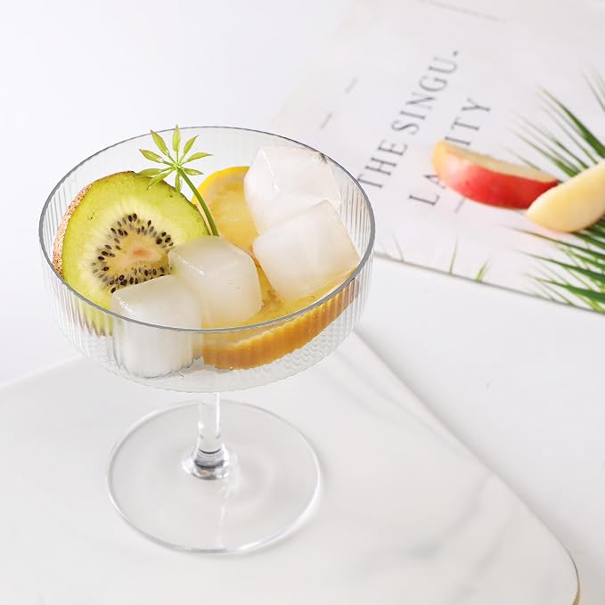 Montex Ribbed Coupe Glasses Set of 6, 10 oz Crystal Espresso Martini Glasses - Image 7