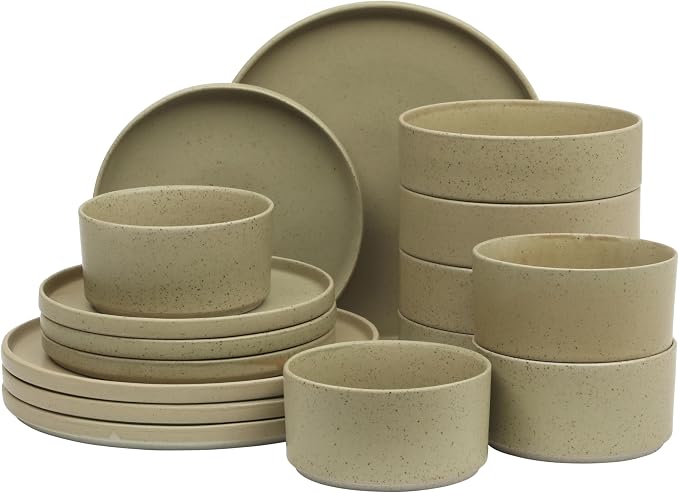 Gibson Elite Tatum Premium Porcelain Matte Reactive Glaze 16-Piece Plates and by GibsonHomewares