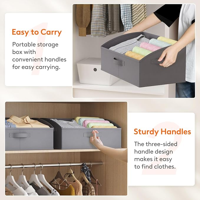 Lifewit Storage Baskets for Shelves, 6 Packs Non-woven Fabric Trapezoid Closet Organizer Bins with Handles, Foldable Clothing Containers Box for Clothes, Toy, Towel, Book, DVD, Hats, Large-Grey