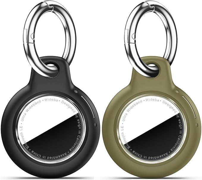 Upgrade Waterproof 2 Pack Airtags Holder with Apple Airtags Keychain, Hard PC Air Tag Case, Anti-Scratch & Shock Air tag Holder, Men's Women's Keyrings & Keychains-Black+Army Green