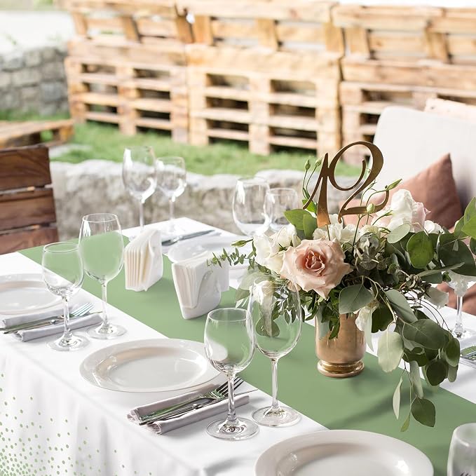 12Pcs White and Sage Green Tablecloth Decorations, Plastic White Table Cloth - Image 5