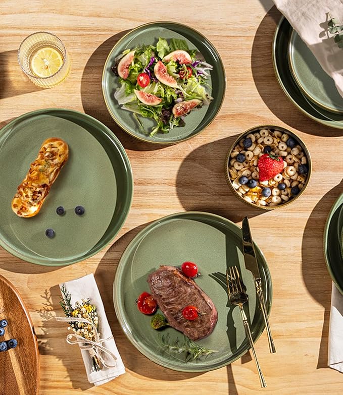 Ceramic Dinnerware Set for 4, 12-Piece Plates and Bowls Set | Lightweight - Image 3