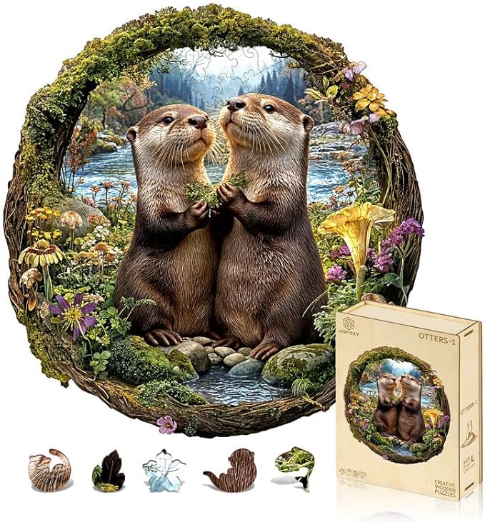 Jigfoxy Wooden Puzzles for Adults, Otter Couple Wood Puzzles Adult, Unique Animal Shape Wooden Jigsaw Puzzles for Adults, Birthday Gifts for Puzzle Lovers Family Friend (M-11 * 11.4in-193pcs)