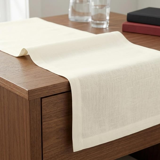 Solino Home 100% Pure Linen Dining Table Runner Ivory, Fete 14 x 108 in | Table - Image 4