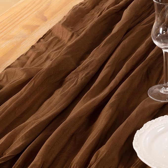 DeZerlor Brown Cheesecloth Table Runners 4 Pack Fall Runners | 120Inch Gauze - Image 6