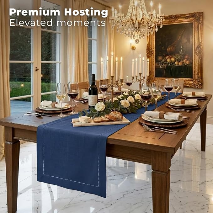 Signature Linen™ by D'Moksha Navy Blue Table Runner 108 Inches Long, 100% Pure - Image 3