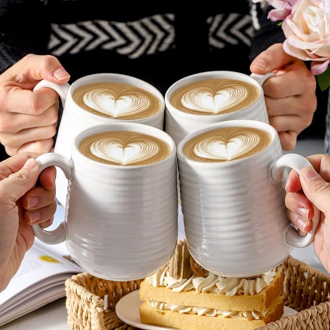 HASENSE Coffee Mugs Set of 4, 15 Ounce Porcelain Latte Mug Set - Image 7