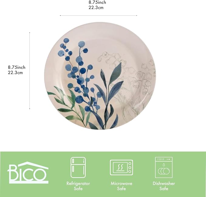 Bico Botanical Valley Salad Plates Set of 4, 8.75 Inch Ceramic Dessert Plates - Image 3