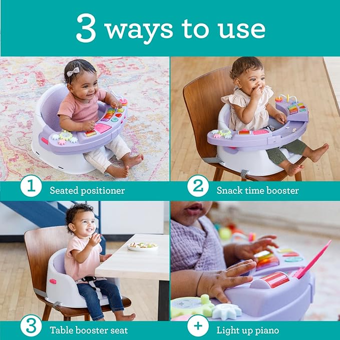 Infantino Music & Lights 3-in-1 Discovery Seat & Booster, Toddler Booster Seat for Dining Table or Kitchen Chair, Baby Activity Center & Snack Tray, Lavender