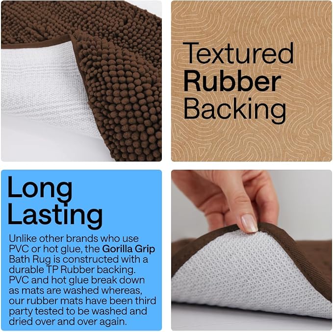 GORILLA GRIP Plush Absorbent Shaggy Chenille Bath Rug Mat - Image 4