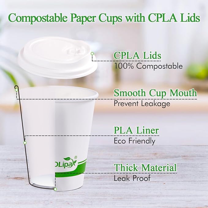 ECOLipak 200 Count 8 oz Compostable Paper Coffee Cups - Image 2