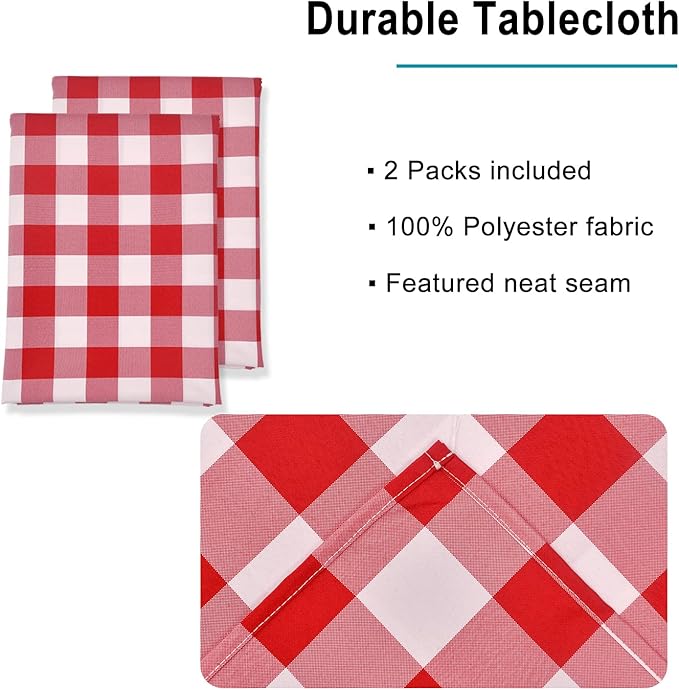 Red and White Plaid Tablecloth Waterproof, 2 Pack, 54 x 80 inch | Buffalo - Image 3
