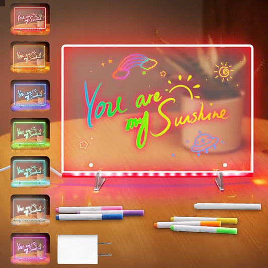 Dolanus LED Drawing Board for Kids - Doodle Glow, lumiboard, Note Board with 7 Colors 4 Modes Lights, Birthday Gift for 8 9 10 11 12 Year Old Girls Kids Teen Boys, Include Adapter, 7 Markers