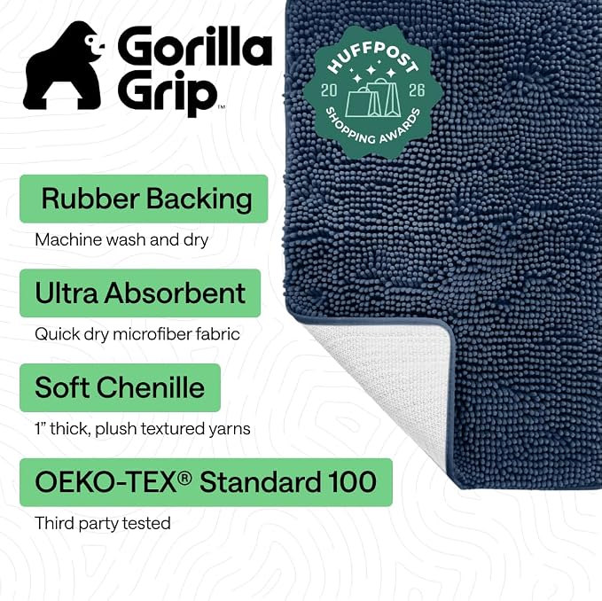 GORILLA GRIP Bath Rug Mat 54x24, Soft Absorbent Chenille, Quick Dry Microfiber - Image 2