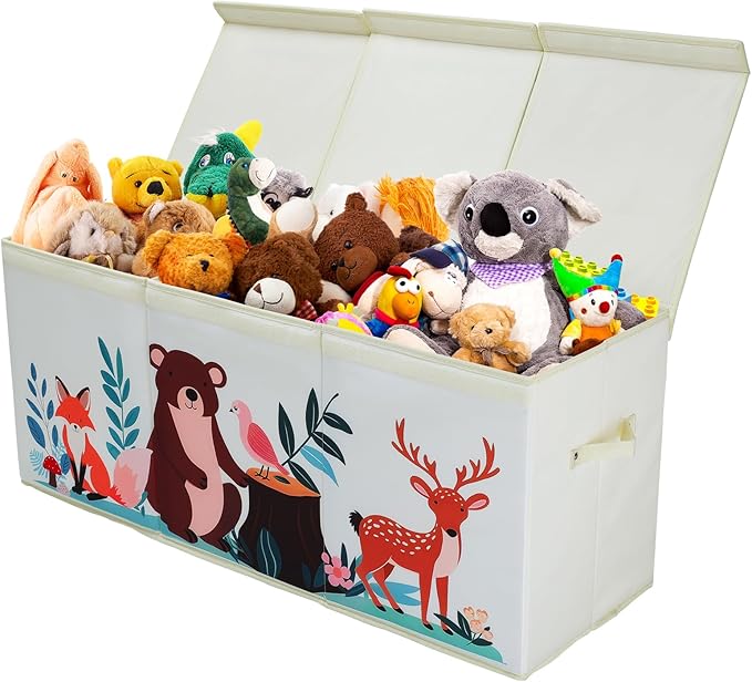 Toy Box Chest for Kids, Collapsible Oxford Toy Storage Box with Handles for Boys Girls, Extra Large Sturdy Waterproof Toy Organiser for Bedroom Playroom, 37.7×12.5×15.7 Inch (Forest Animals)