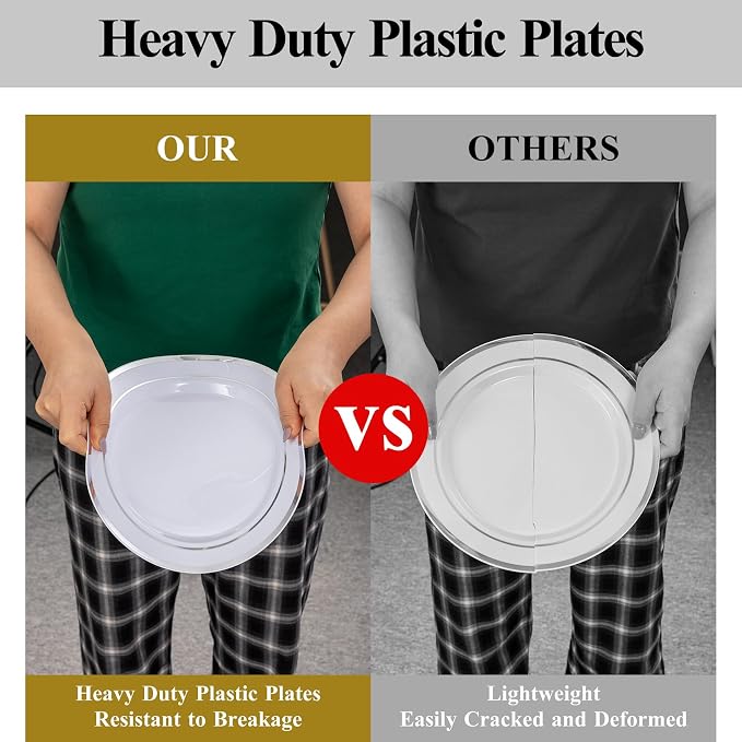 100Pcs Silver Rim Plastic Dinner Plates, 10.25 Inch | Heavy Duty Disposable - Image 8