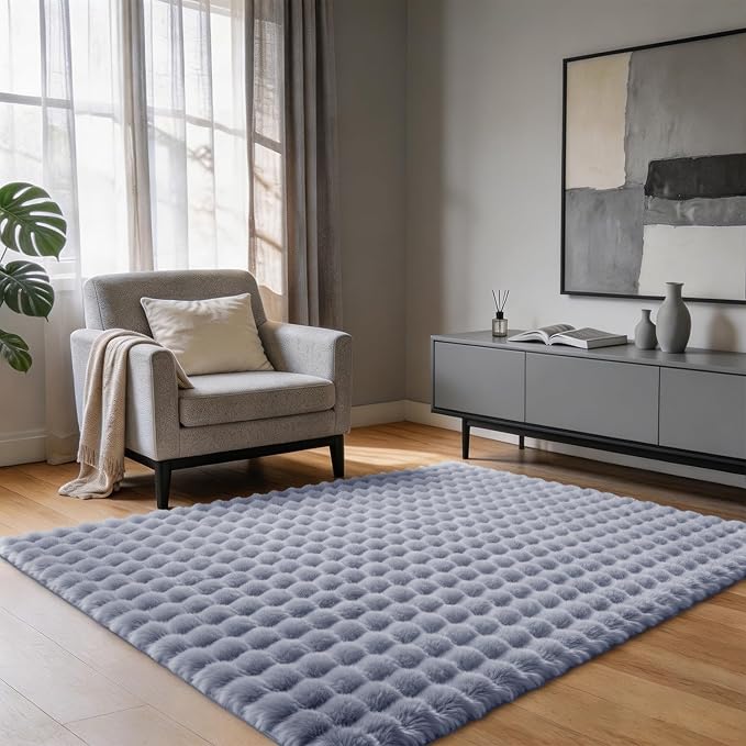 Gray Rabbit Plush Rug 3'x5', Fluffy Shaggy Area Rug by CHOVY