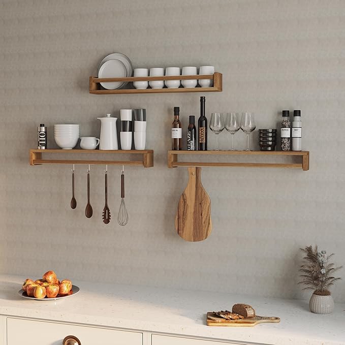 Heimlove Nursery Floating Shelves - 32 inch Solid Wood Wall Mounted Book Shelves for Kids, Set of 3