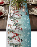Teal Christmas Snowman Table Runner 70 Inches Long, Xmas Trees Snowflake Table by Unknown