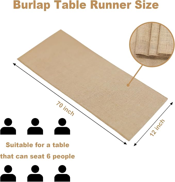 6 Pack Burlap Table Runners 12x72 Inch - Image 3
