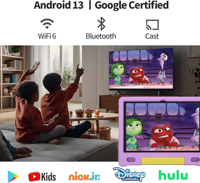 JREN Kids Table 10.1" ｜Android 14 Tablet for Kids｜64GB Storage｜Octa-Core｜WiFi ｜Cameras｜Parental Control｜Kids Content｜Case Included Great Gift for Children Ages 3-12 Years Old Purple