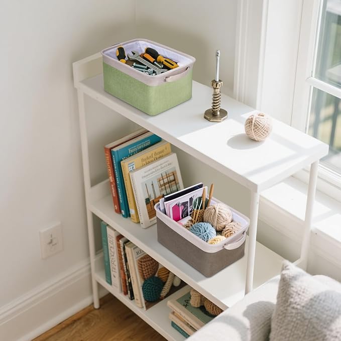 BALEINE 3 Pack Fabric Storage Bins for Shelves, Linen Storage Baskets for Organizing, Decorative Closet Bins for Clothes, Home (Brown, 12"x8"x8")