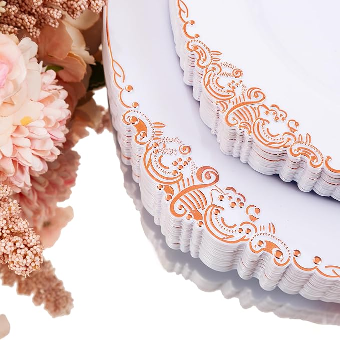 350 Pcs Rose Gold Plates for Party | Elegant Dinnerware for 50 Guests, Includes - Image 3